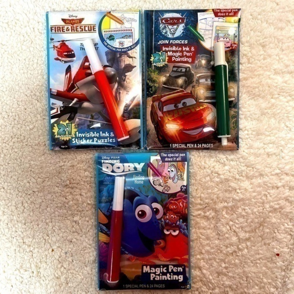 Disney Pixar Invisible Ink, Sticker Puzzles & Magic Pen Painting Bundle of 3